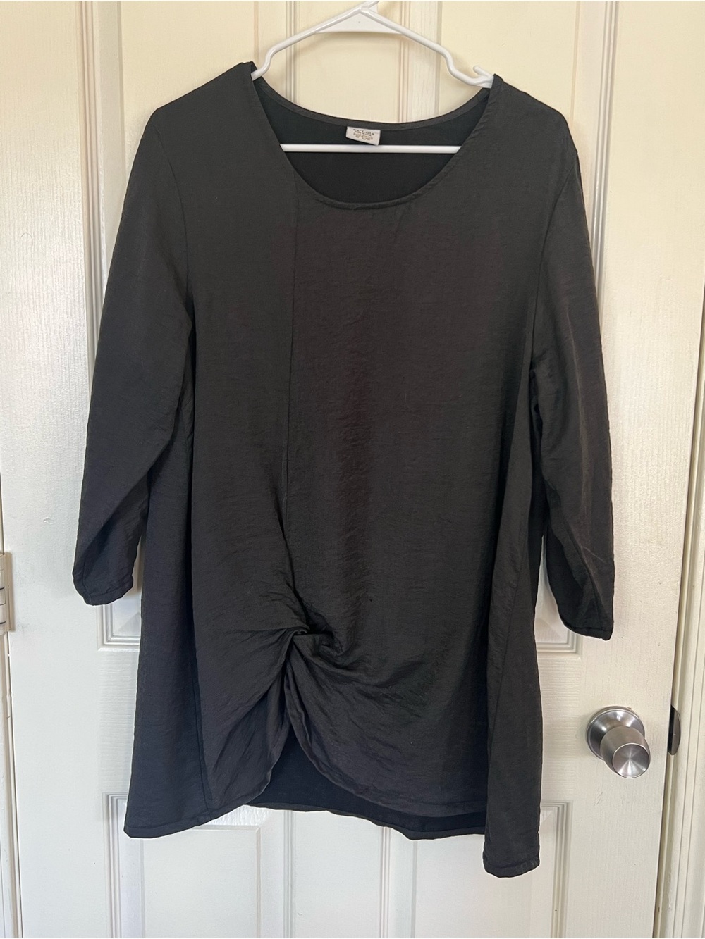 Et’Lois Black Ruched Asymmetrical Tunic Top Made in USA